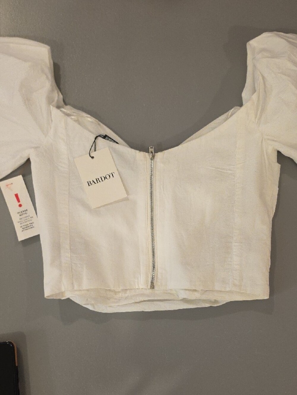 Bardot White Off-Shoulder Puff Sleeve Crop blouse size XS new with tags - Picture 10 of 14